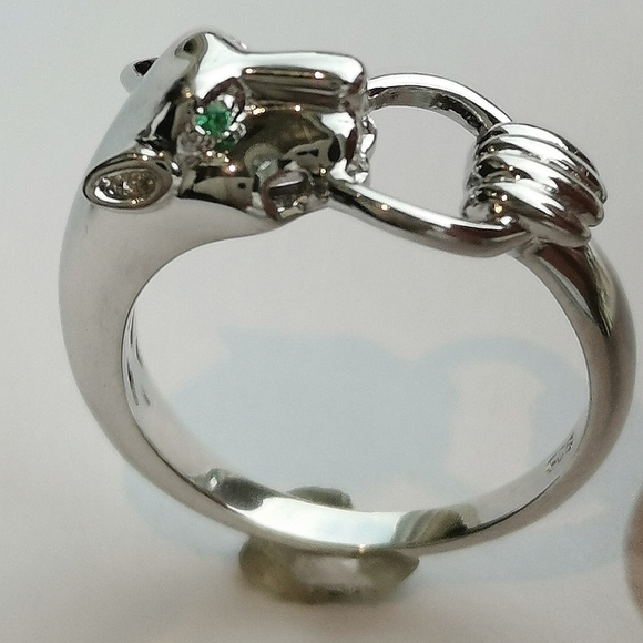 NWT panther sterling silver ring with green cz eyes size 8 - Picture 2 of 7